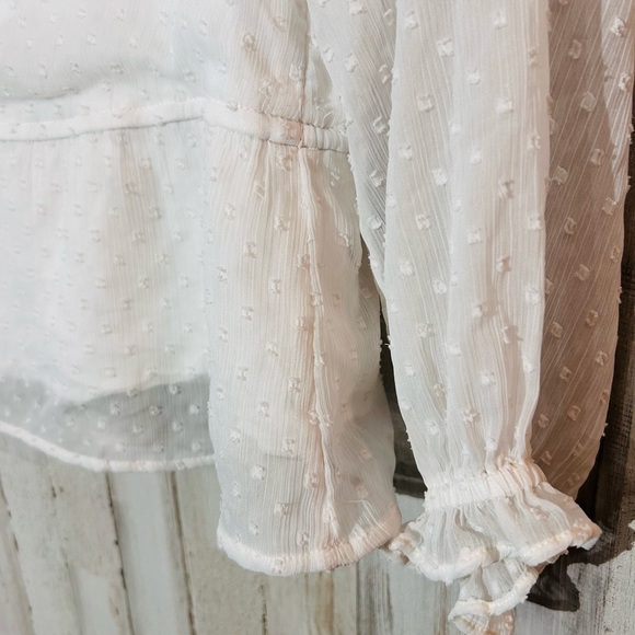 Abercrombie White Swiss Dot Puff Sleeve Peplum Blouse XS Cottagecore Babydoll - Picture 4 of 5